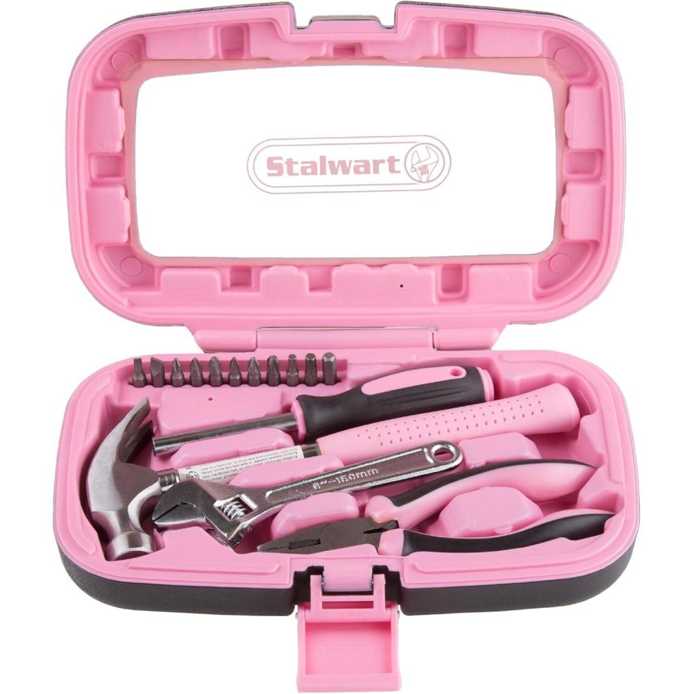 image:image15Piece Household Hand Tool Set with Carry Case  Tool Kit with Screwdrivers Pliers and Wrenches  Great for Home or Car by Stalwart PinkPink