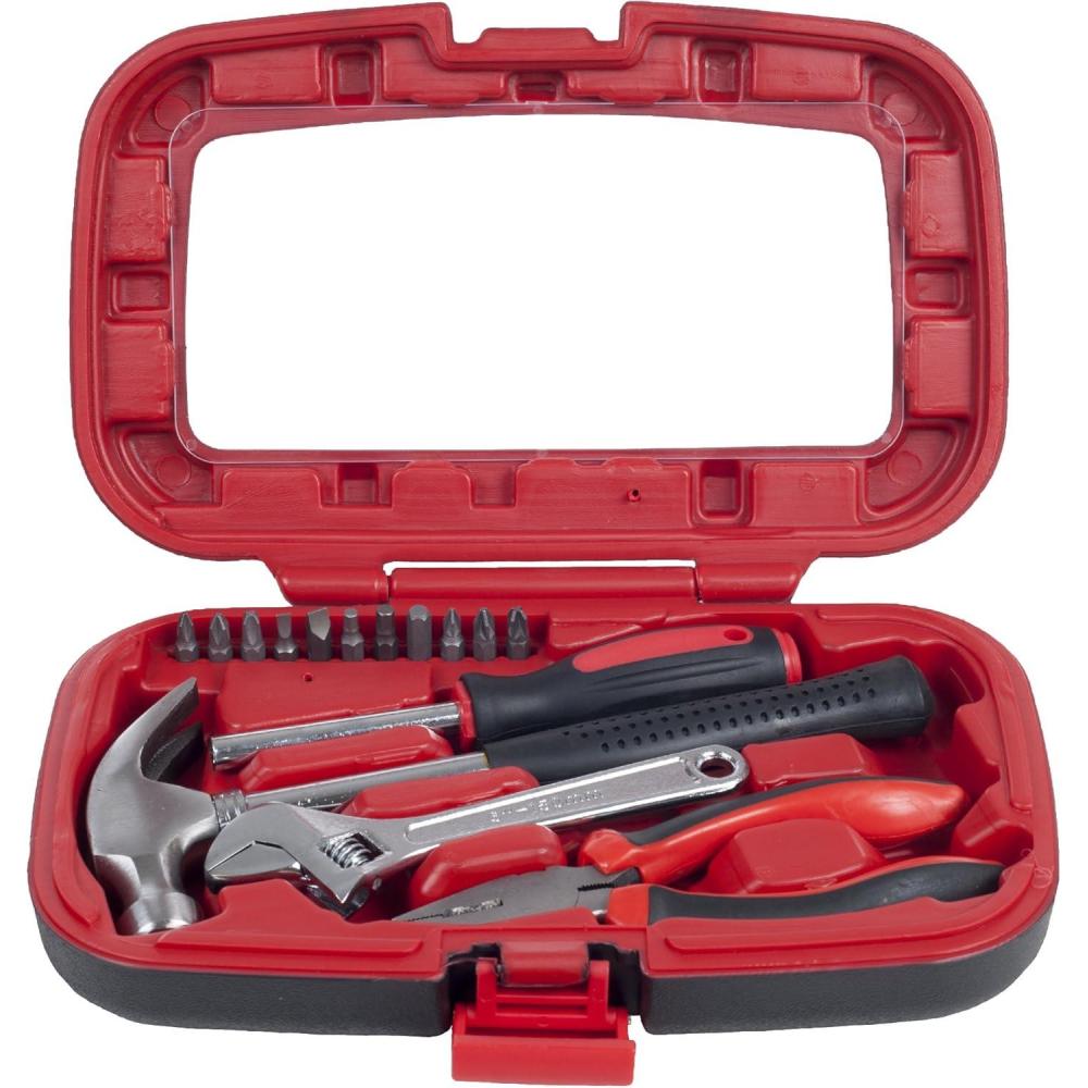 image:image15Piece Household Hand Tool Set with Carry Case  Tool Kit with Screwdrivers Pliers and Wrenches  Great for Home or Car by Stalwart PinkRed