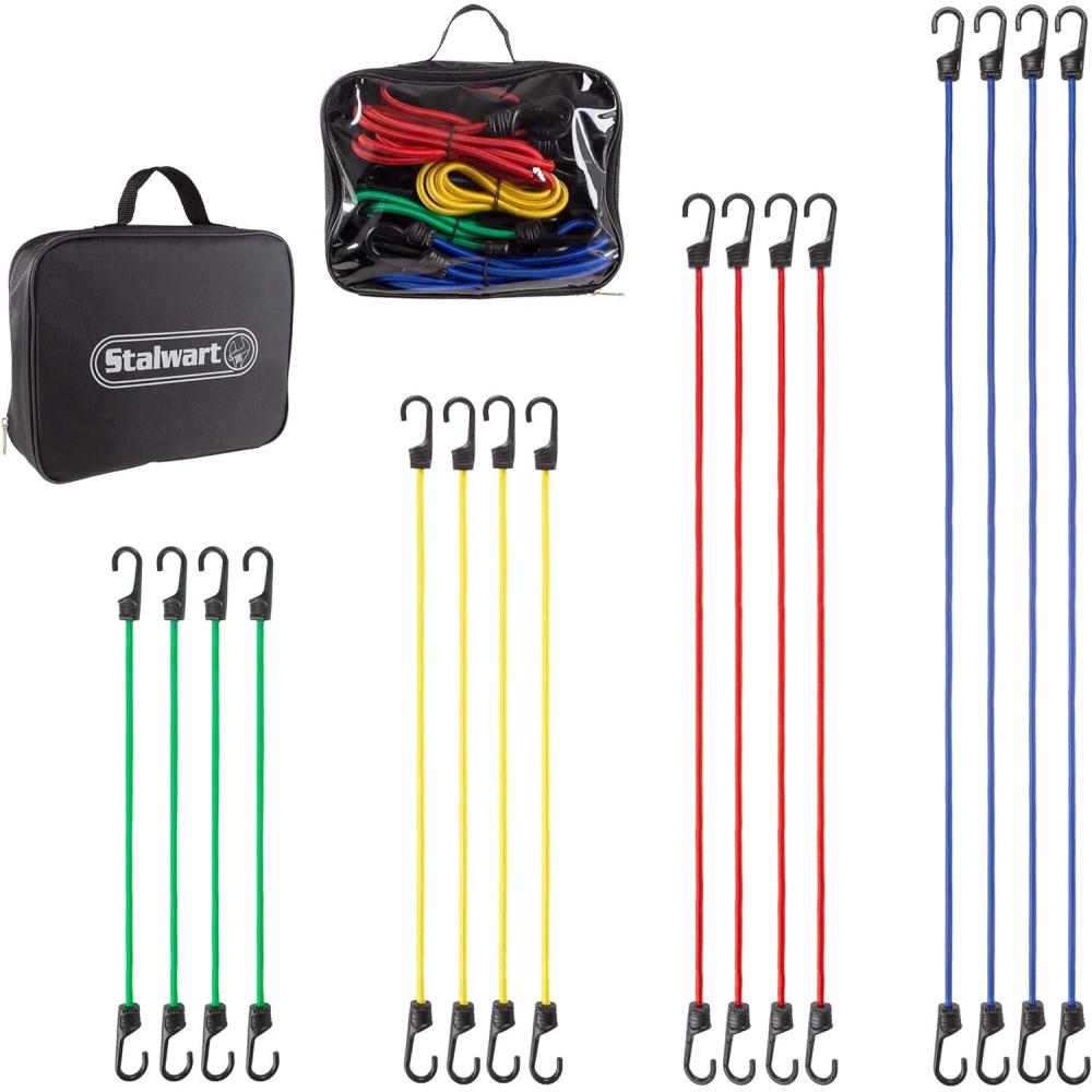 image:image16 Piece Bungee Cord Set Assortment of 4 Sizes 18 24 32 40 with Storage BagTie Downs with Hooks for Trucks Trailers ATVs amp More by Stalwart16Piece Set with Bag