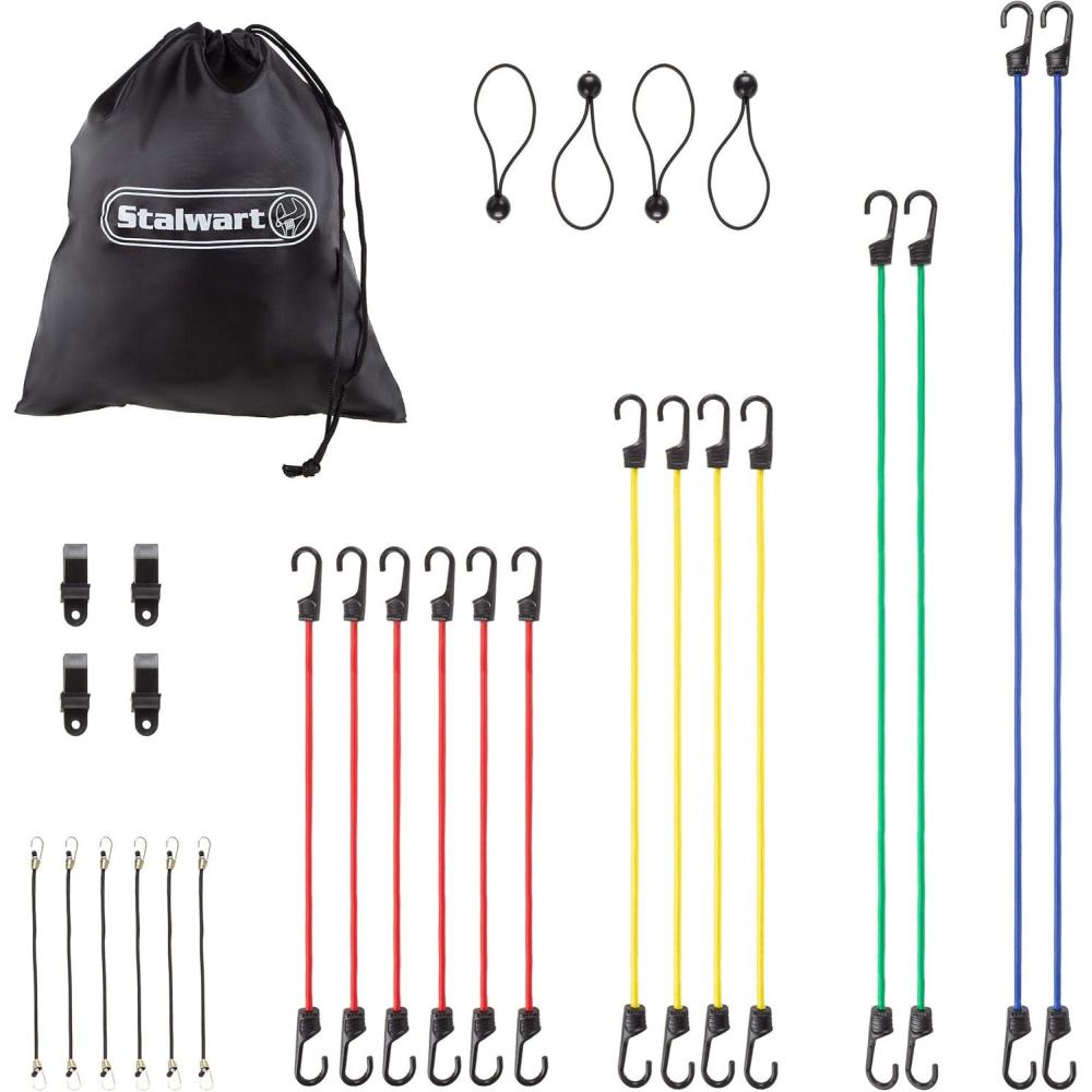 image:image16 Piece Bungee Cord Set Assortment of 4 Sizes 18 24 32 40 with Storage BagTie Downs with Hooks for Trucks Trailers ATVs amp More by Stalwart28Piece Set