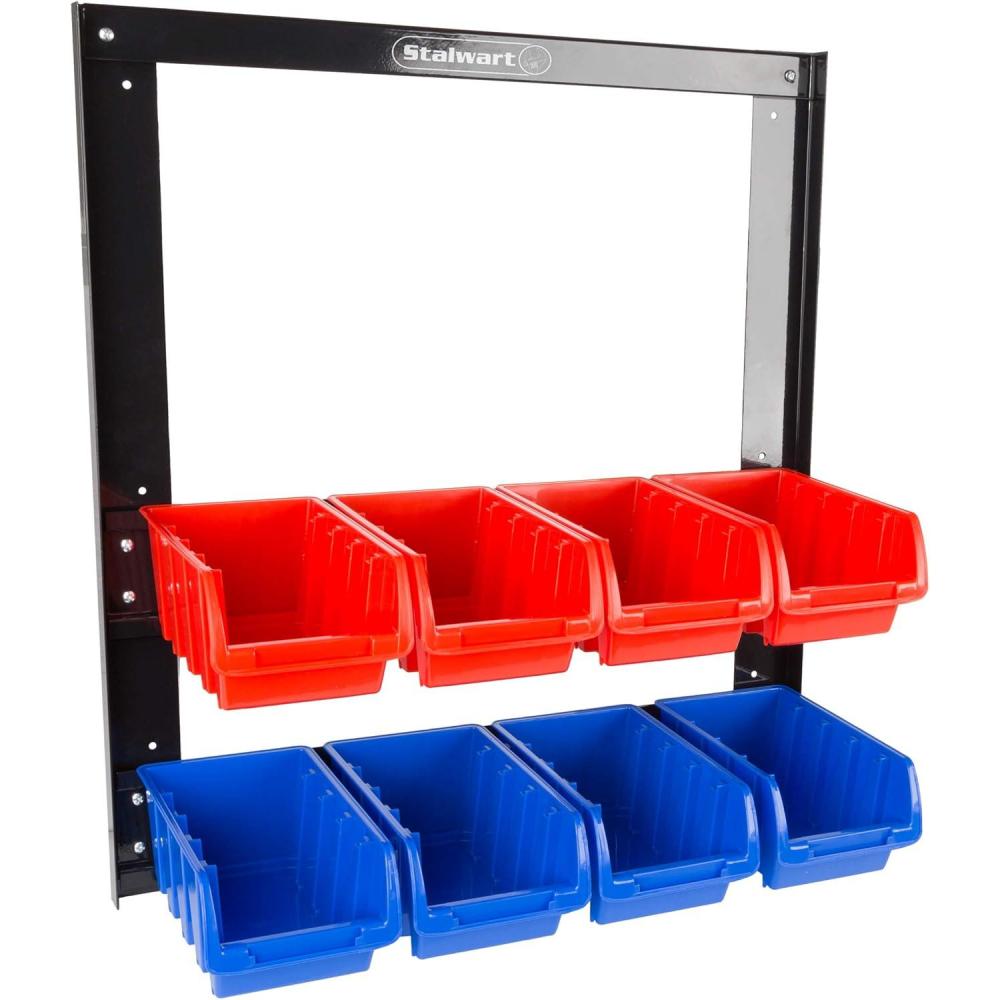 image:image8 Bin Storage Rack Organizer Wall Mountable Garage Shelving with Removeable Bins for Tools Hardware Crafts Office Supplies and More by Stalwart8 Bins