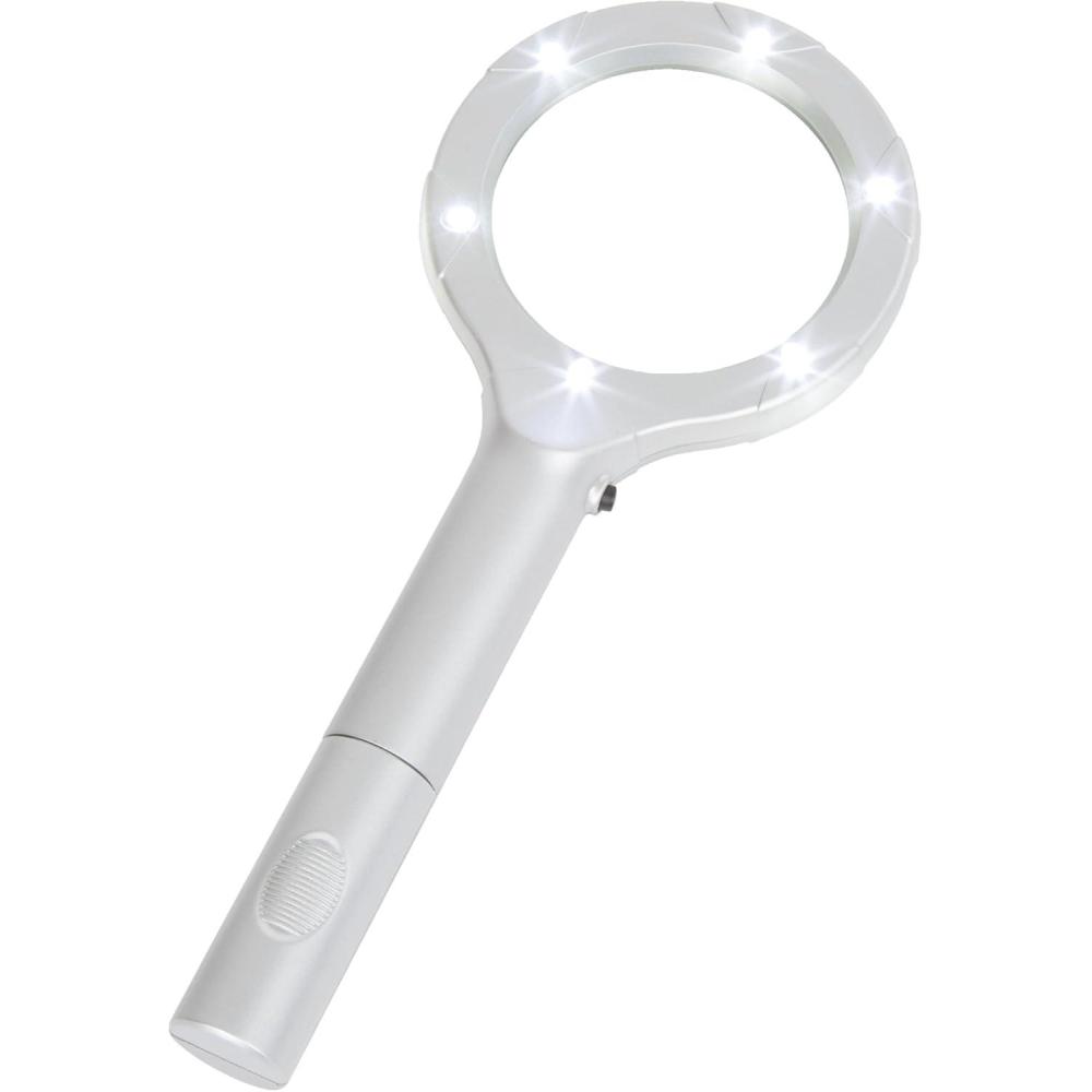 image:imageMagnifying Glass with LED Light Lightweight Handheld Lighted 4X Magnifier Silver by Stalwart