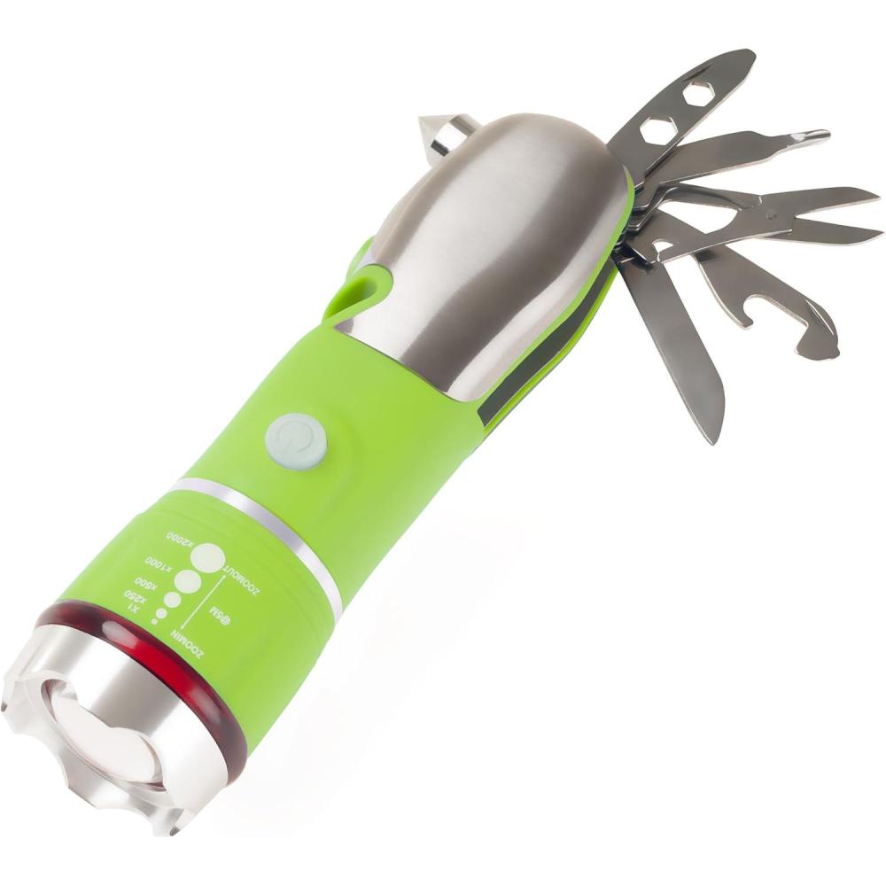 image:imageMulti Tool LED Flashlight All In One Tool Light For Emergency Camping and Cars By Stalwart Green With Glass Breaker and Seatbelt Cutter
