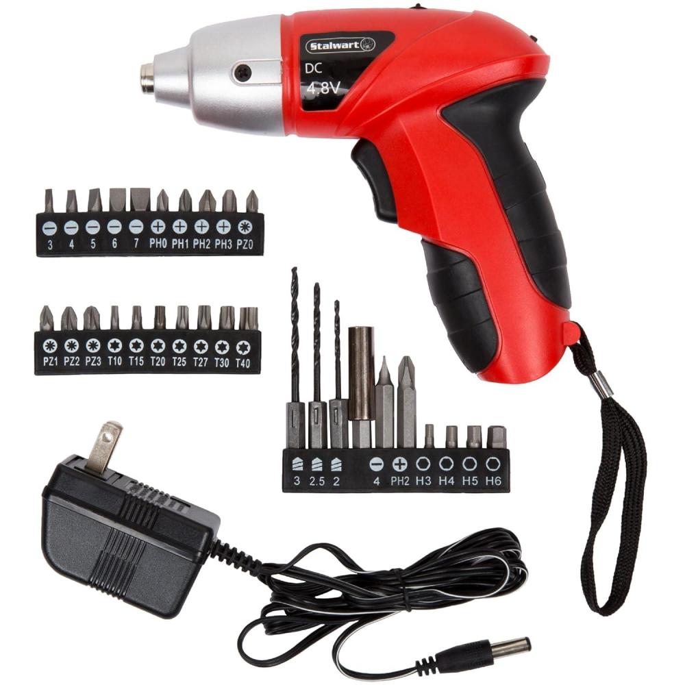 image:imagePivoting Electric Screwdriver  45Piece Pink Tool Set  Cordless Power Tool with 36V Lithium Battery and LED Flashlights by Stalwart PinkRed