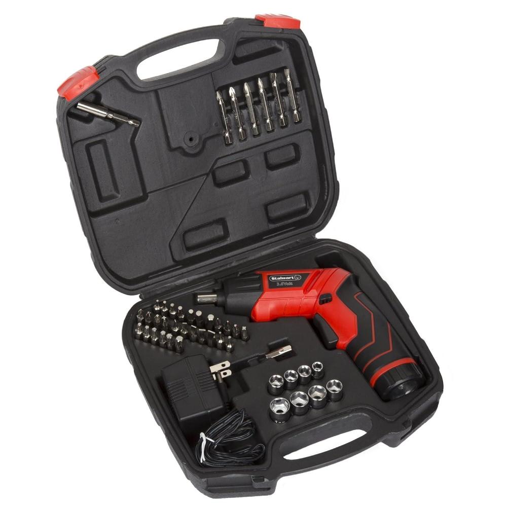 image:imagePivoting Electric Screwdriver  45Piece Pink Tool Set  Cordless Power Tool with 36V Lithium Battery and LED Flashlights by Stalwart PinkRed and Black