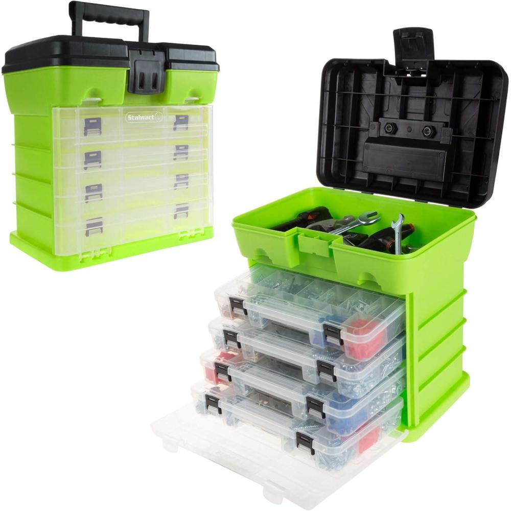 image:imagePortable Tool Box  Small Parts Organizer with Drawers and Customizable Compartments for Hardware Fishing Tackle Beads or Crafts by Stalwart PinkGreen