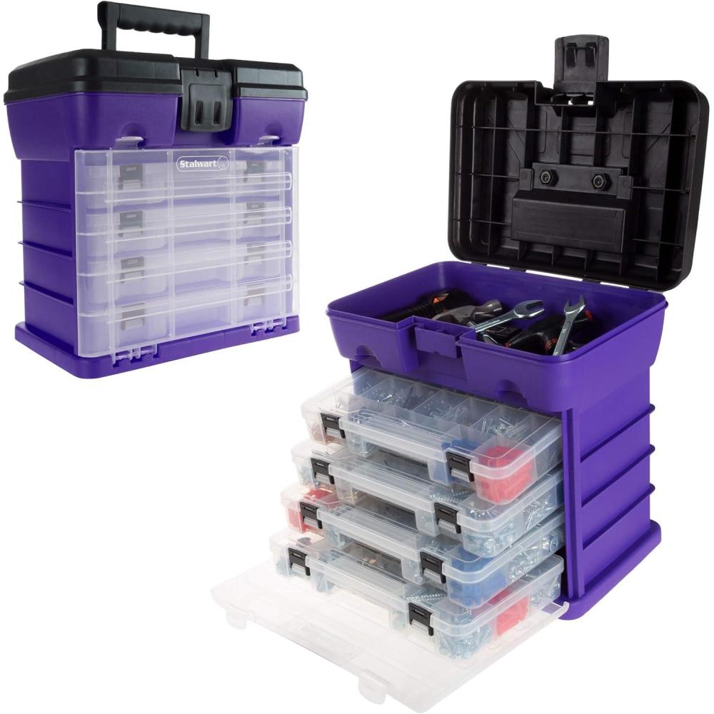 image:imagePortable Tool Box  Small Parts Organizer with Drawers and Customizable Compartments for Hardware Fishing Tackle Beads or Crafts by Stalwart PinkPurple