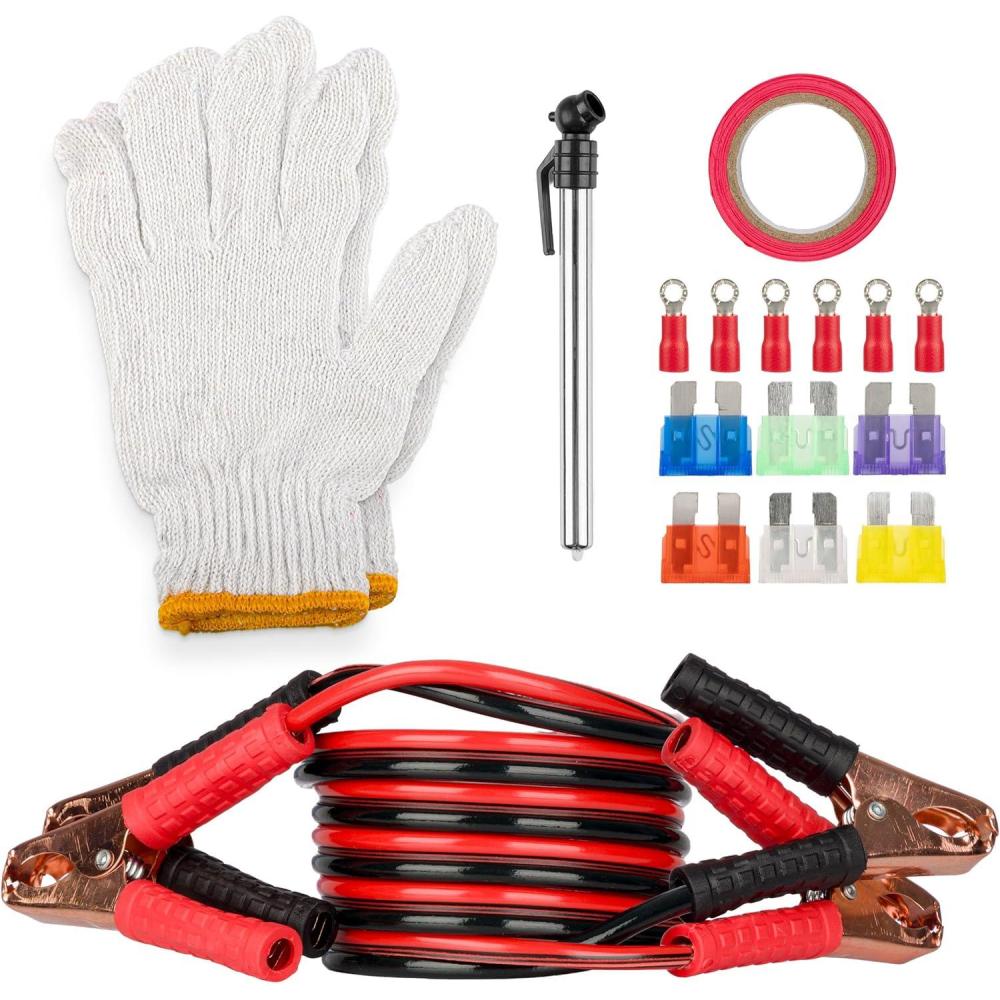 image:imageRoadside Emergency Car Kit  30Piece Road Trip Essentials Tool Set with Jumper Cables and Carrying Case for Car Truck or RV by Stalwart GrayRed