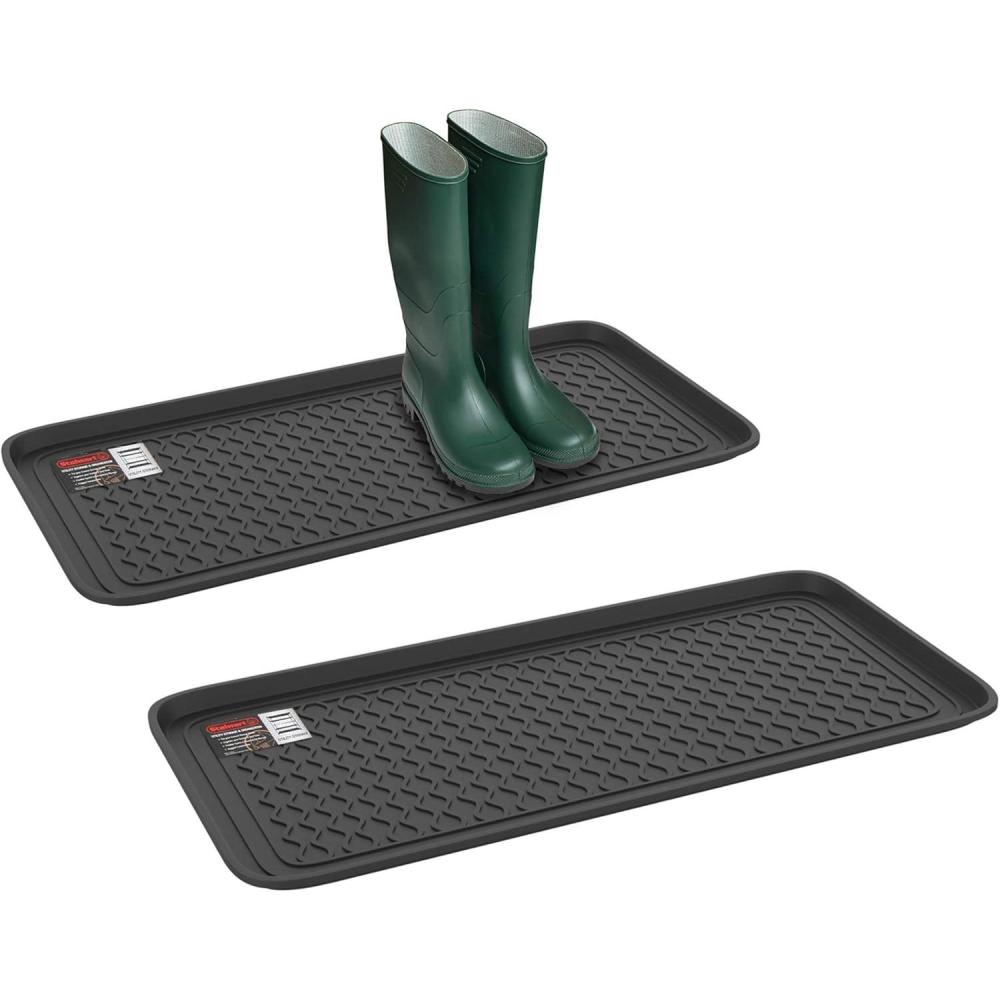 image:imageStalwart 75ST6012 All Weather Boot TrayWater Resistant Plastic Utility Shoe Mat for Indoor and Outdoor Use in All Seasons Black Large2Pack
