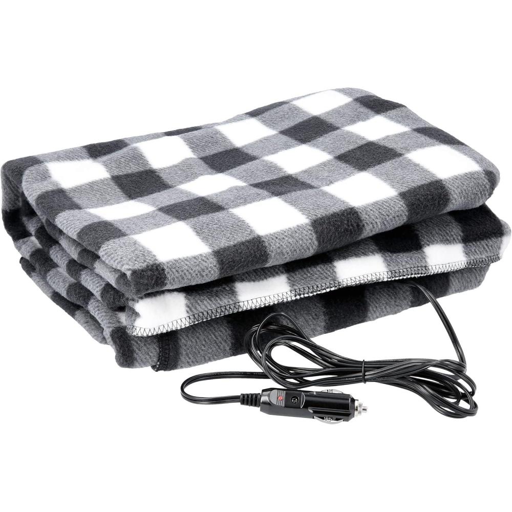 image:imageStalwart Heated Car Blanket  12Volt Electric Blanket for Car Truck SUV or RV  Portable Heated Throw Camping Essentials TanBlackWhite Plaid