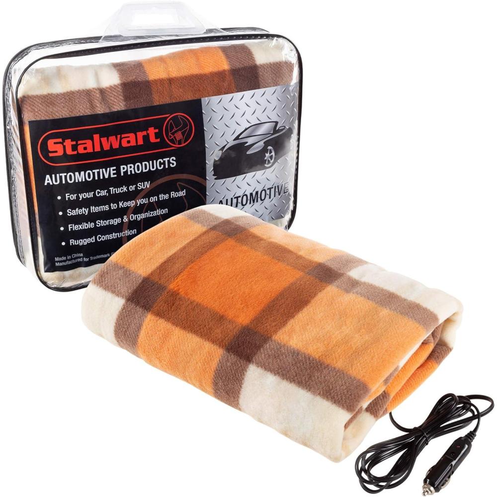 image:imageStalwart Heated Car Blanket  12Volt Electric Blanket for Car Truck SUV or RV  Portable Heated Throw Camping Essentials TanOrange Plaid