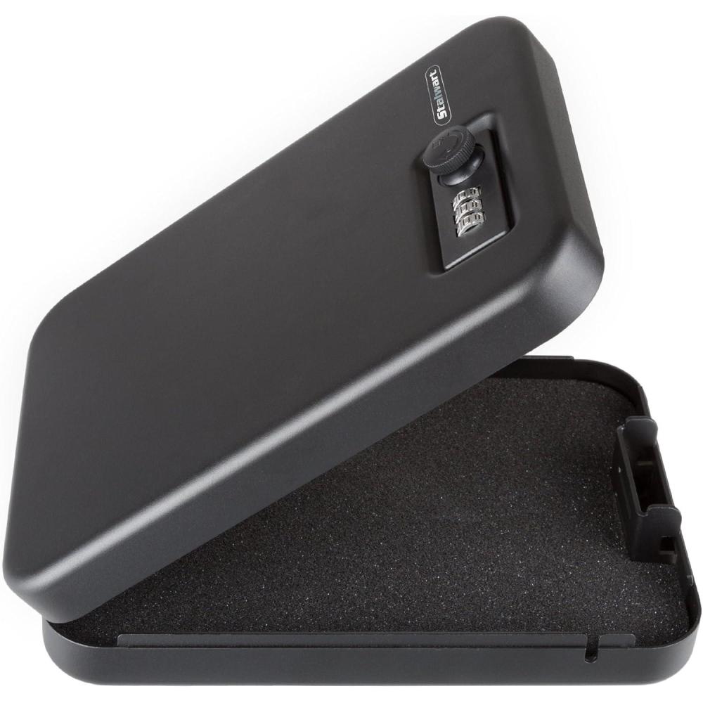 image:imageStalwart Portable Gun Safe  Top Opening Personal Steel Travel Combination Lock Box with 1500 Pound Test Tether Cable for Car Desk or HomeCombination