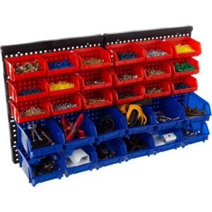 15-Bin Garage Organization Rack – Carbon Steel Rack with Removable Stackable Plastic Garage Storage Bins – Tools Organizer or Small Parts Organizer for Hardware,
