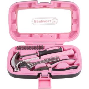15-Piece Household Hand Tool Set with Carry Case – Tool Kit with Screwdrivers, Pliers, and Wrenches – Great for Home or Car by Stalwart (Pink)(Pink)