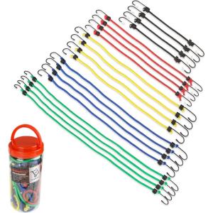 16 Piece Bungee Cord Set- Assortment of 4 Sizes- 18”, 24”, 32” 40” with Storage Bag-Tie Downs with Hooks for Trucks, Trailers, ATVs & More by Stalwart(20-Piece Set)