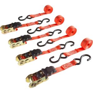 4-Pack Ratchet Tie-Down Straps – 10-Feet 1500lb Break Strength Cargo Straps for Camping, Hunting, Moving, Trailers, and Roof Racks by Stalwart