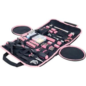 86-Piece Household Hand Tool Set with Roll-Up Bag – Tool Kit with Screwdrivers, Pliers, Wrenches, and More – Great for the Home or Car by Stalwart(Pink)