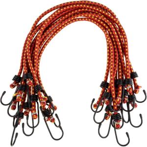 Bungee Cords – 10-Pack Virgin Rubber 12-Inch Cordage with Heavy-Duty Vinyl-Coated Hooks and Fabric Wrapping – Truck Accessories by Stalwart (Red)(24″)