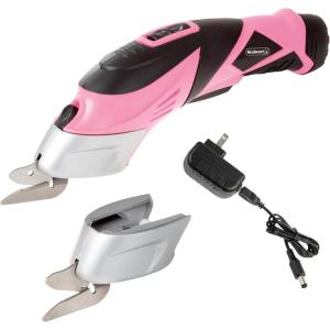 Cordless Electric Scissors with Two Blades – Fabric, Leather, Carpet, Cardboard and Box Cutter – 3.6V Lithium-Ion Rechargeable Battery by Stalwart (Red)(Pink)