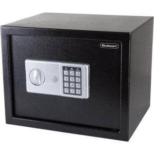 Digital Safe – Compact Steel Money Security Box with Electronic Keypad and 2 Manual Override Keys – Large Strongbox for Valuables by Stalwart (Black)