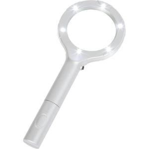 Magnifying Glass with LED Light, Lightweight Handheld Lighted 4X Magnifier (Silver) by Stalwart