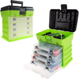 Portable Tool Box – Small Parts Organizer with Drawers and Customizable Compartments for Hardware, Fishing Tackle, Beads, or Crafts by Stalwart (Pink)(Green)