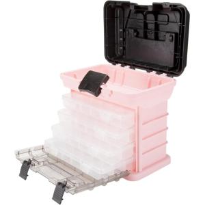 Portable Tool Box – Small Parts Organizer with Drawers and Customizable Compartments for Hardware, Fishing Tackle, Beads, or Crafts by Stalwart (Pink)(Pink)