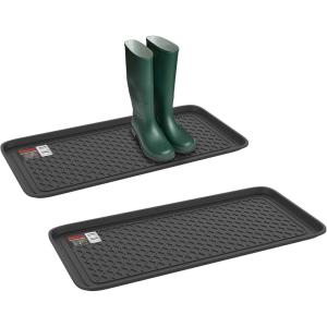 Stalwart 75-ST6012 All Weather Boot Tray-Water Resistant Plastic Utility Shoe Mat for Indoor and Outdoor Use in All Seasons (Black), Large(2-Pack)