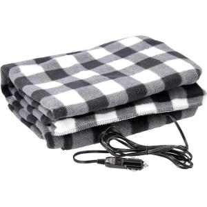 Stalwart Heated Car Blanket – 12-Volt Electric Blanket for Car, Truck, SUV, or RV – Portable Heated Throw, Camping Essentials (Tan)(Black/White Plaid)