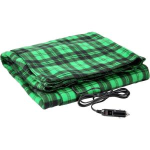 Stalwart Heated Car Blanket – 12-Volt Electric Blanket for Car, Truck, SUV, or RV – Portable Heated Throw, Camping Essentials (Tan)(Green/Black Plaid)