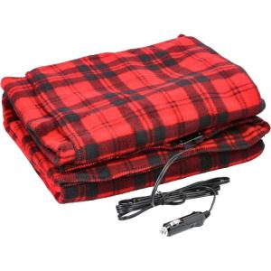 Stalwart Heated Car Blanket – 12-Volt Electric Blanket for Car, Truck, SUV, or RV – Portable Heated Throw, Camping Essentials (Tan)(Red/Black Plaid)