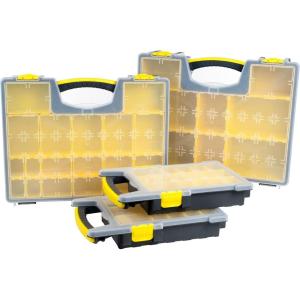 Storage Organizer Tool Box Set – Set of 4 Plastic Clear Top Parts, Craft, and Hardware Organizers with 3 Sized Compartments by Stalwart (Yellow/Black)