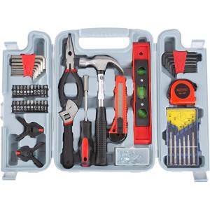 Tool Kit – 132 Heat-Treated Pieces with Carrying Case – Essential Steel Hand Tool and Basic Repair Set for Apartments, Dorm, Homeowners by Stalwart(132 pc with Level)