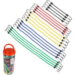 Bungee Cord Assortment – 20-Pack of Assorted Length Cordage with Heavy-Duty Vinyl-Coated Hooks and Fabric Wrapping by Stalwart (Red)(20 pc Set)