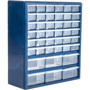 Plastic Storage Drawers – 42 Compartment Organizer – Desktop or Wall Mount Container for Hardware, Parts, Crafts, Beads, or Tools by Stalwart, 10 Targets(Storage Drawers)
