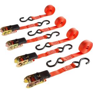 Ratchet Straps Heavy Duty 4-Pack, 15ft – 500lb Load Cap, 1,500 Break Strength Cargo Tie Down Straps for Trucks, Cargo, Moving Appliances, Motorcycles or Lawn Equipment with Carry Bag by Stalwart