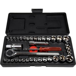 40 Piece Ratcheting Socket Wrench Set – Metric and Standard 6-Point Hex Socket Organizer Kit with Combination Torque and Insulated Handles(40 pc)