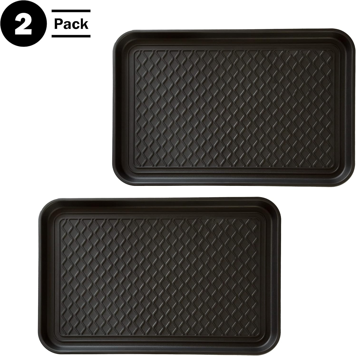 image:imageAll Weather Boot Tray Medium Water Resistant Plastic Utility Shoe Mat for Indoor and Outdoor Use in All Seasons by Stalwart Set of Two Dark GreyBlack