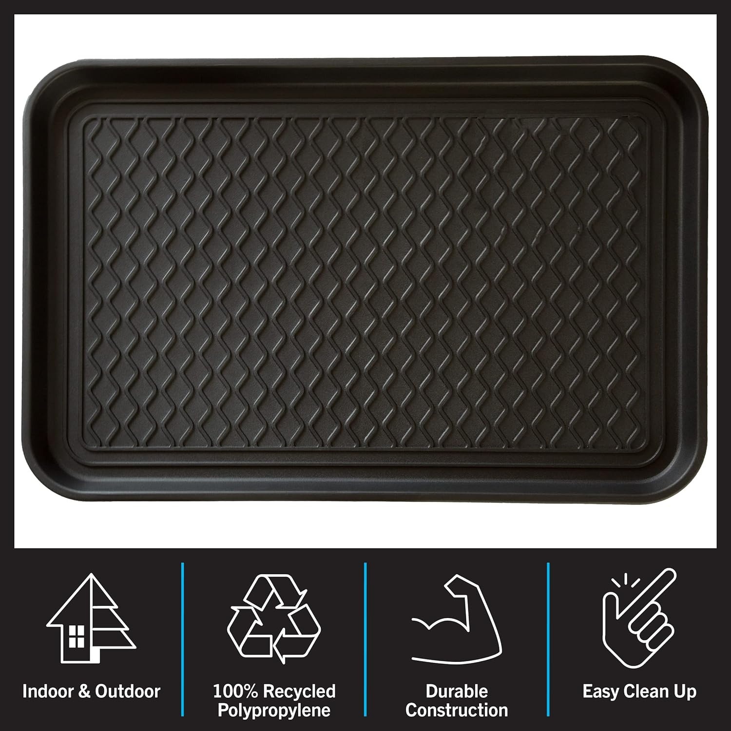 image:imageAll Weather Boot Tray Medium Water Resistant Plastic Utility Shoe Mat for Indoor and Outdoor Use in All Seasons by Stalwart Set of Two Dark GreyBlack