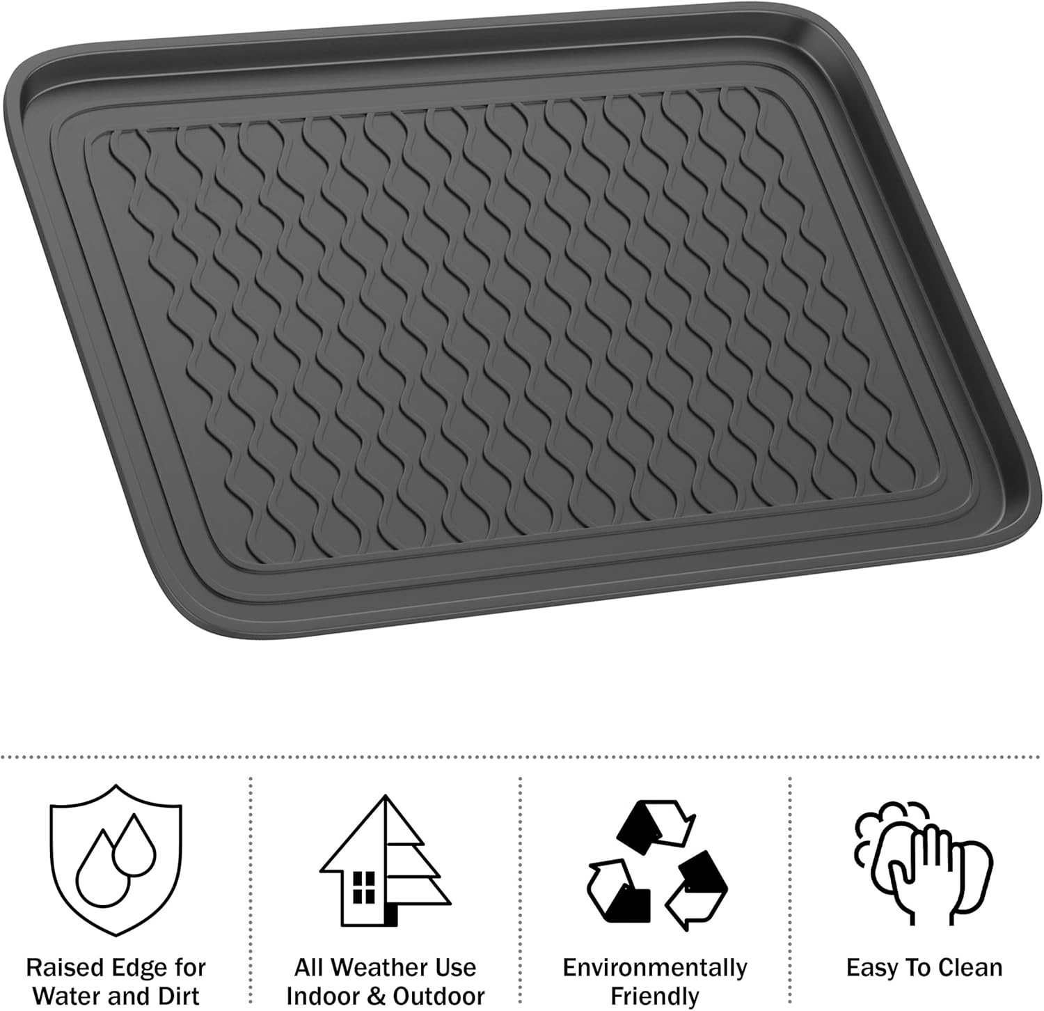 image:imageAll Weather Boot Tray Medium Water Resistant Plastic Utility Shoe Mat for Indoor and Outdoor Use in All Seasons by Stalwart Set of Two Dark GreyDark Grey