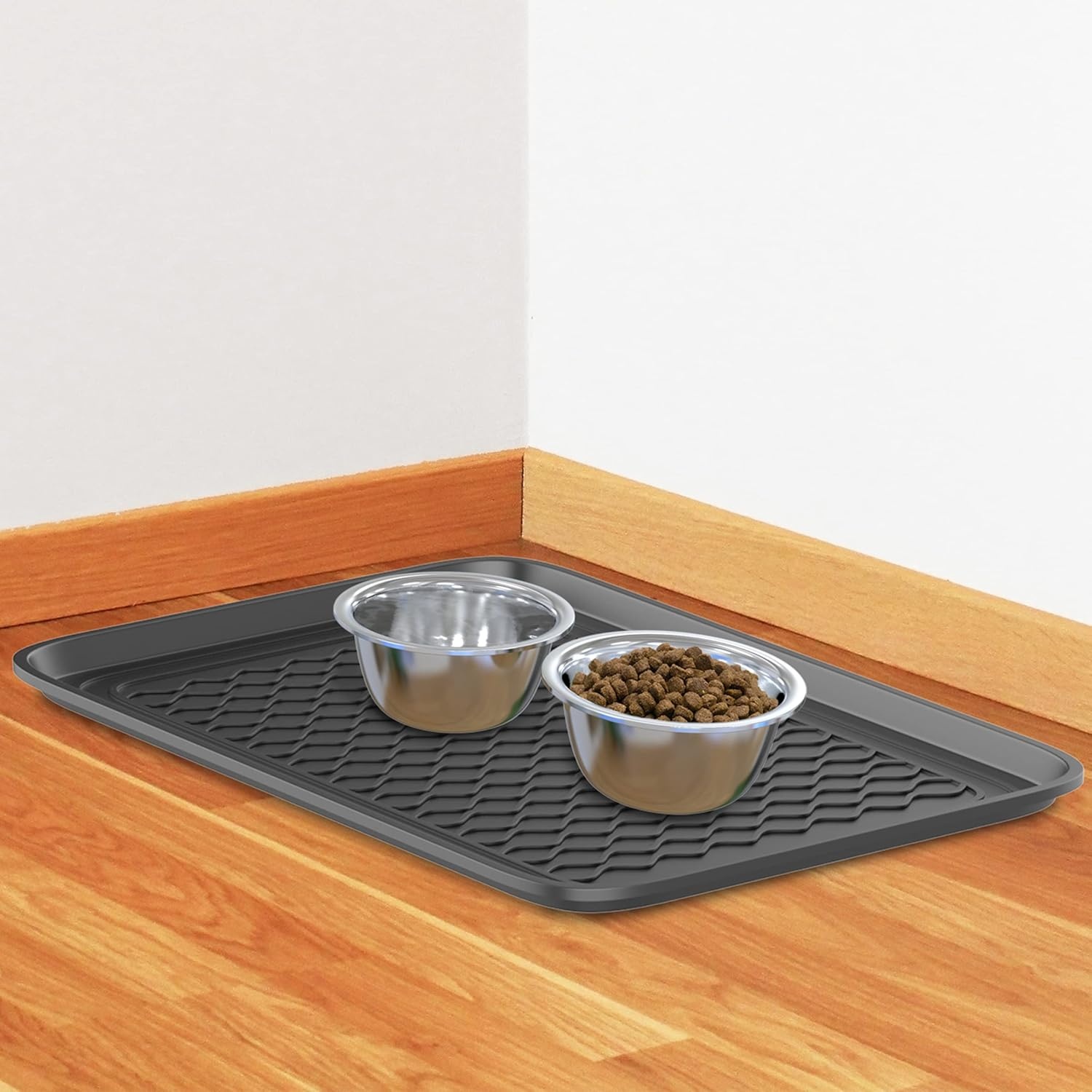 image:imageAll Weather Boot Tray Medium Water Resistant Plastic Utility Shoe Mat for Indoor and Outdoor Use in All Seasons by Stalwart Set of Two Dark GreyDark Grey